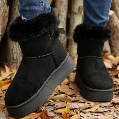 Fur Trim Platform Snow Boots – Fluffy Lined Ankle Boots Women