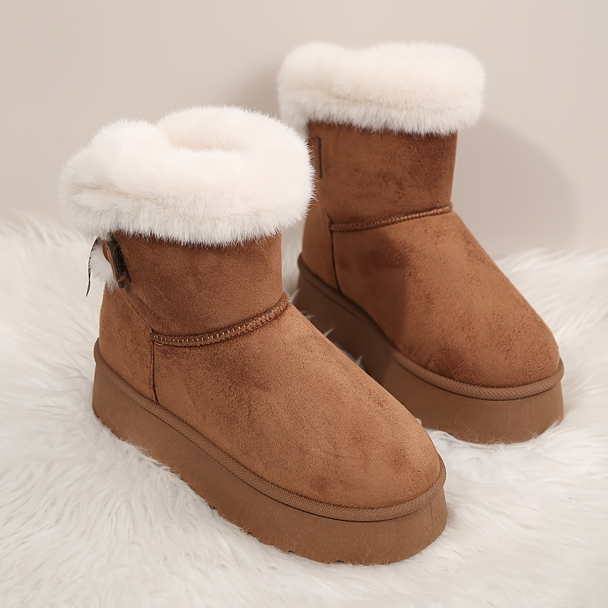 Fur Trim Platform Snow Boots – Fluffy Lined Ankle Boots Women
