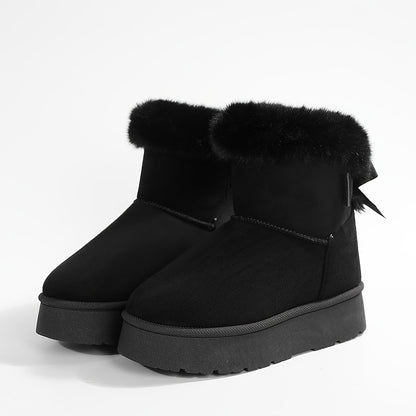 Fur Trim Platform Snow Boots – Fluffy Lined Ankle Boots Women
