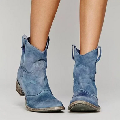 Women's Western Ankle Boots – Faux Suede Low Heel Cowboy Booties