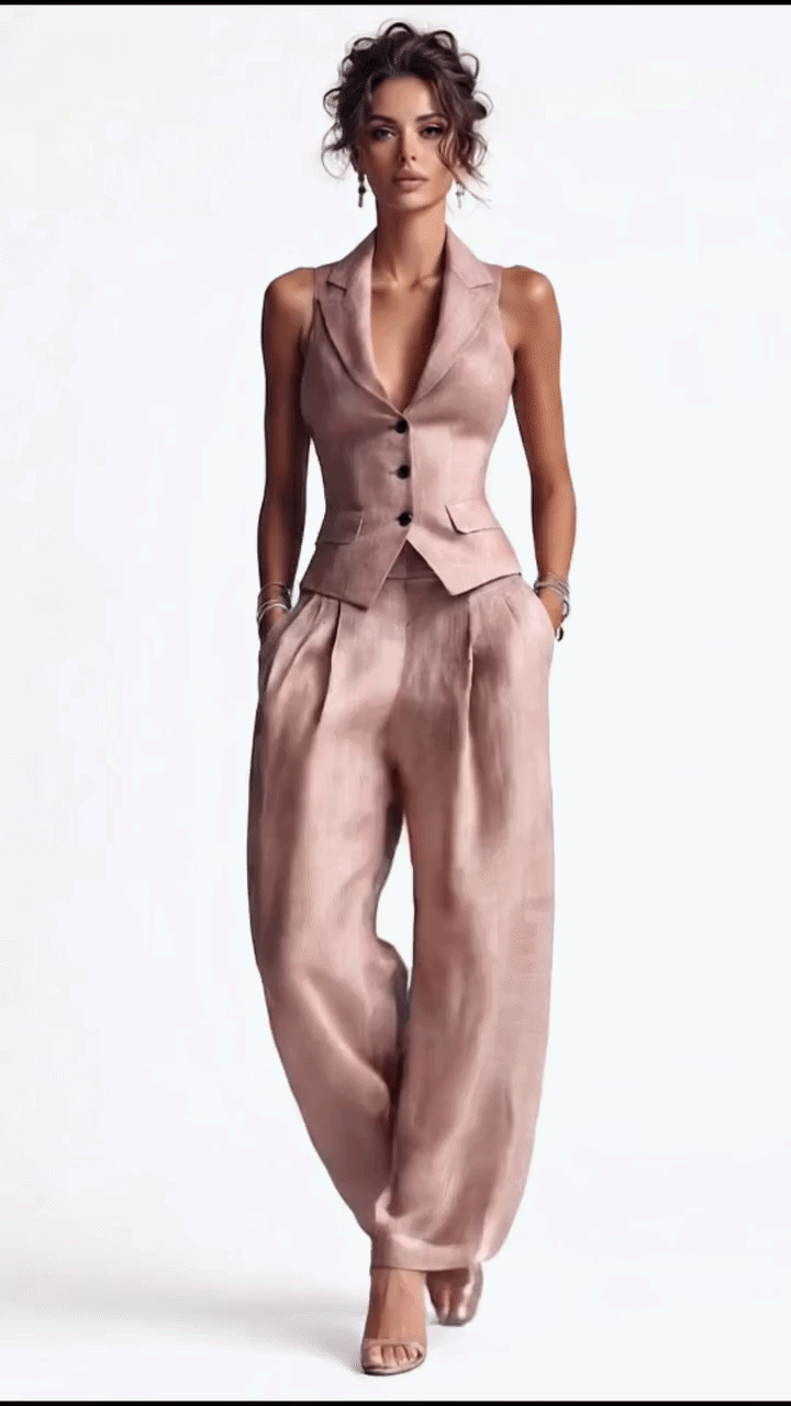 Sleeveless Blazer Vest Wide Leg Pants Set – Women's 2 Piece Business Casual Suit