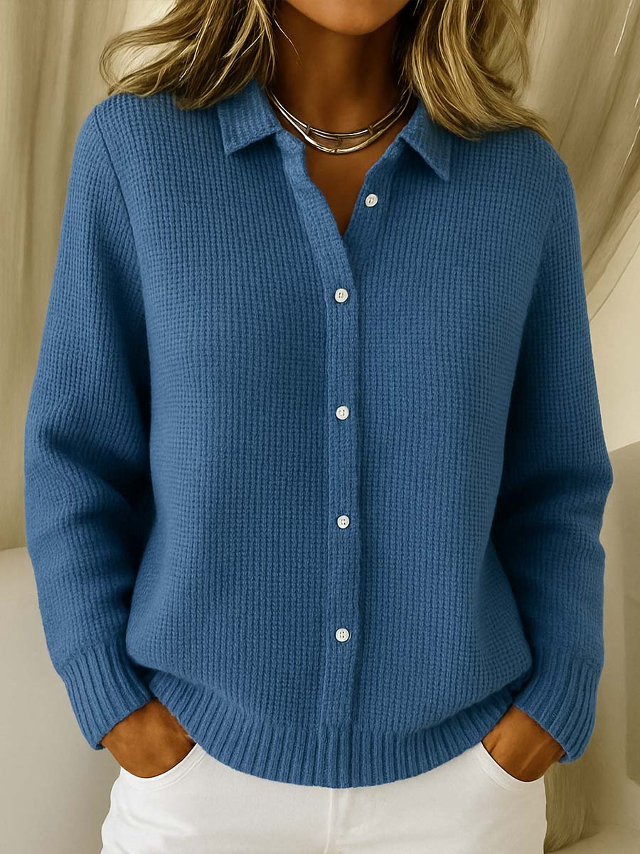 Collared Knit Cardigan – Button-Front Long Sleeve Sweater