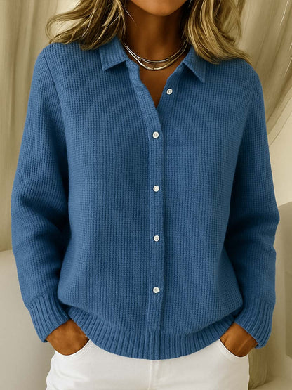Collared Knit Cardigan – Button-Front Long Sleeve Sweater