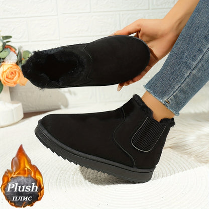 Faux Suede Fur-Lined Slip-On Ankle Boots – Plush Winter Booties