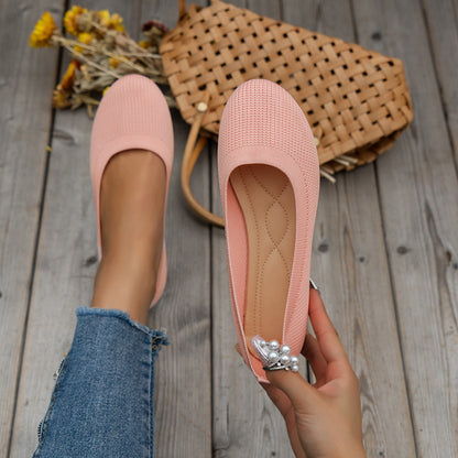 Knit Slip-On Ballet Flats – Round Toe Cushioned Everyday Flats