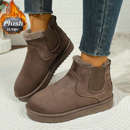 Faux Suede Fur-Lined Slip-On Ankle Boots – Plush Winter Booties