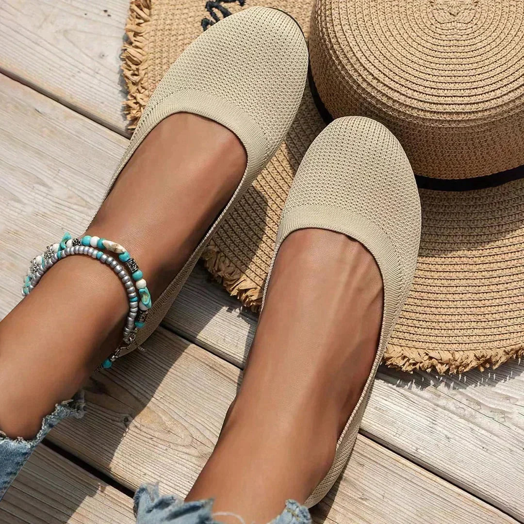 Knit Slip-On Ballet Flats – Round Toe Cushioned Everyday Flats
