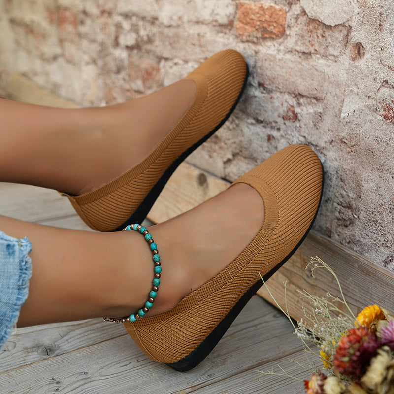 Knit Slip-On Ballet Flats – Round Toe Cushioned Everyday Flats