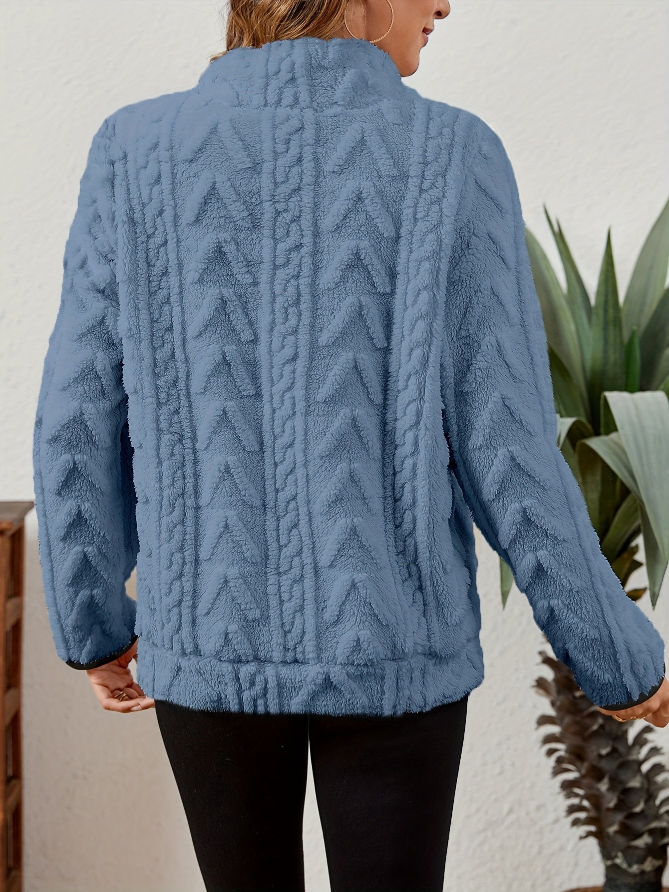 Sherpa Fleece Half-Zip Pullover – Textured Long Sleeve with Kangaroo Pocket