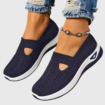 Knit Slip-On Wedge Sneakers – Cutout Breathable Casual Shoes