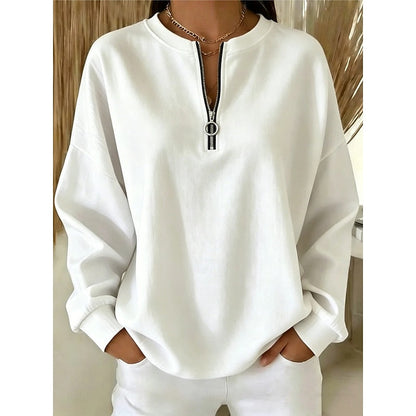 Quarter Zip Pullover Sweatshirt – Oversized Long Sleeve Casual Top