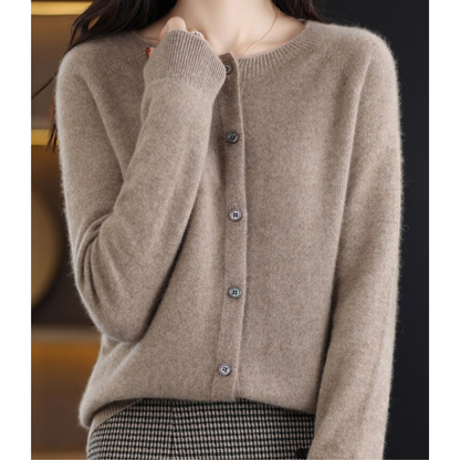 Wool Button-Front Cardigan – Long Sleeve V-Neck Knit Sweater