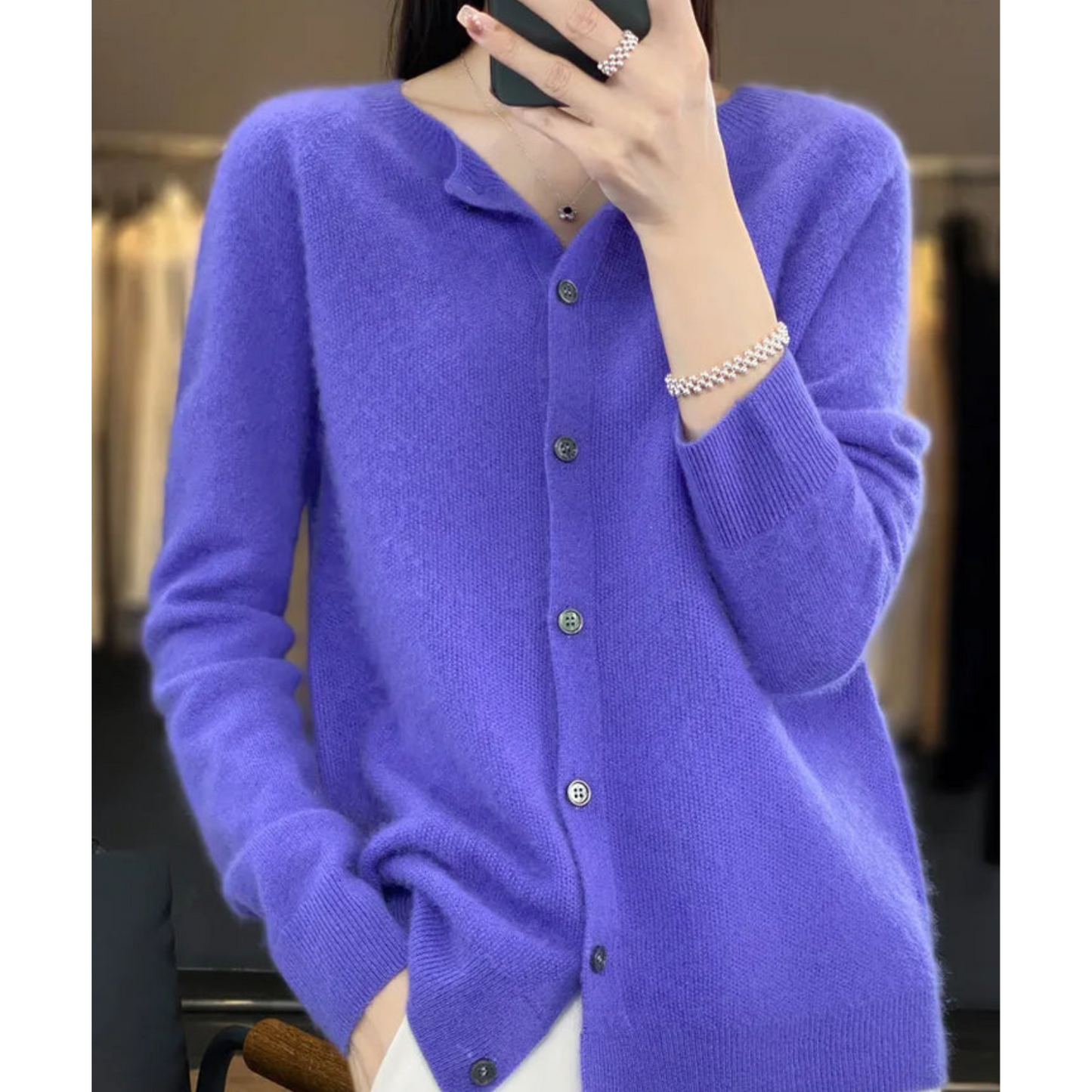 Wool Button-Front Cardigan – Long Sleeve V-Neck Knit Sweater