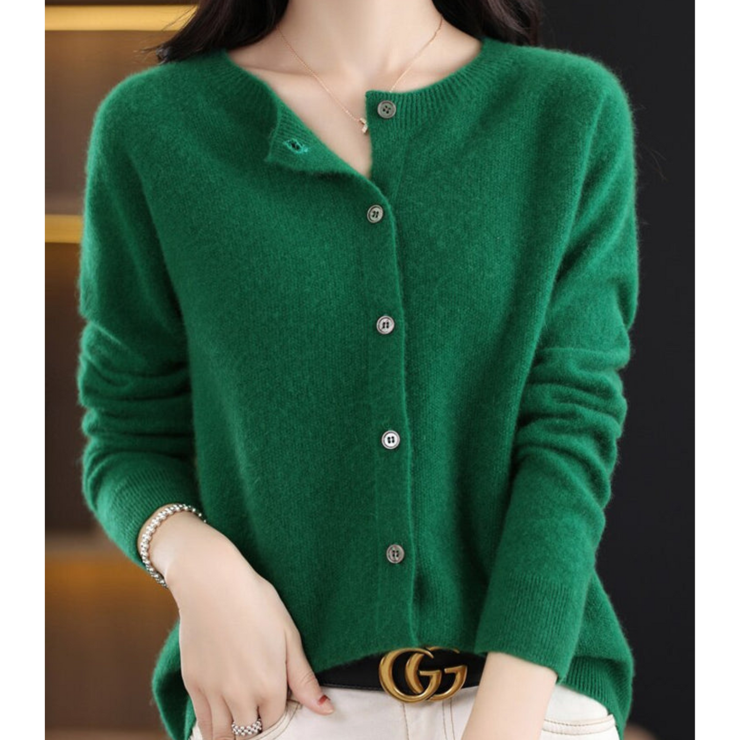 Wool Button-Front Cardigan – Long Sleeve V-Neck Knit Sweater