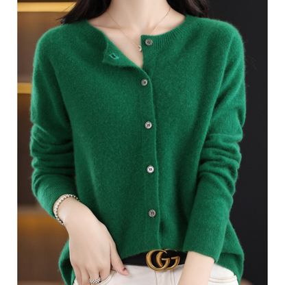 Wool Button-Front Cardigan – Long Sleeve V-Neck Knit Sweater