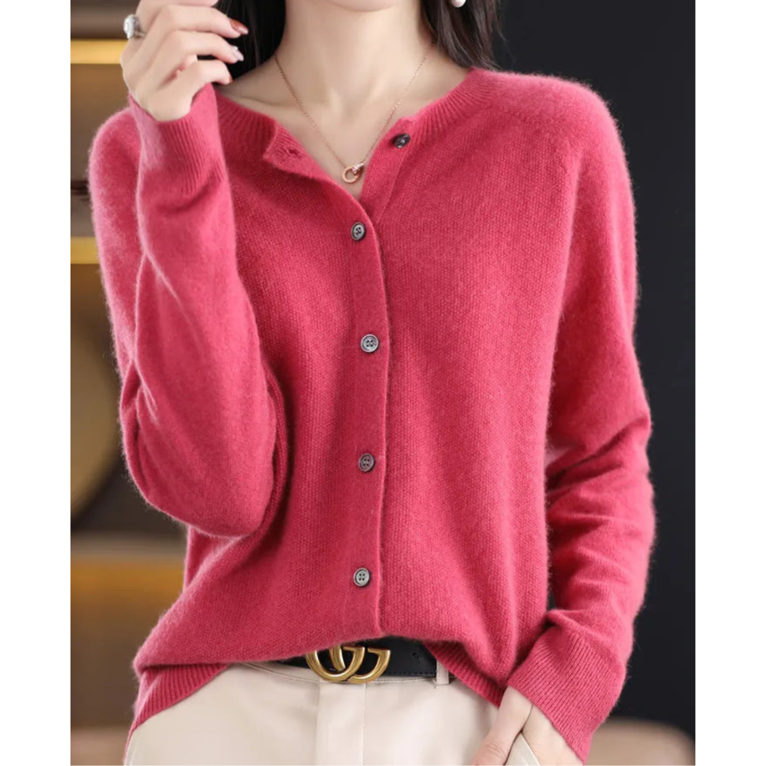 Wool Button-Front Cardigan – Long Sleeve V-Neck Knit Sweater