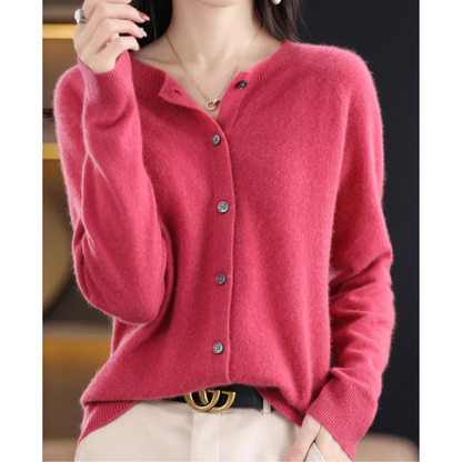 Wool Button-Front Cardigan – Long Sleeve V-Neck Knit Sweater