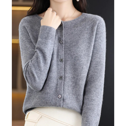 Wool Button-Front Cardigan – Long Sleeve V-Neck Knit Sweater