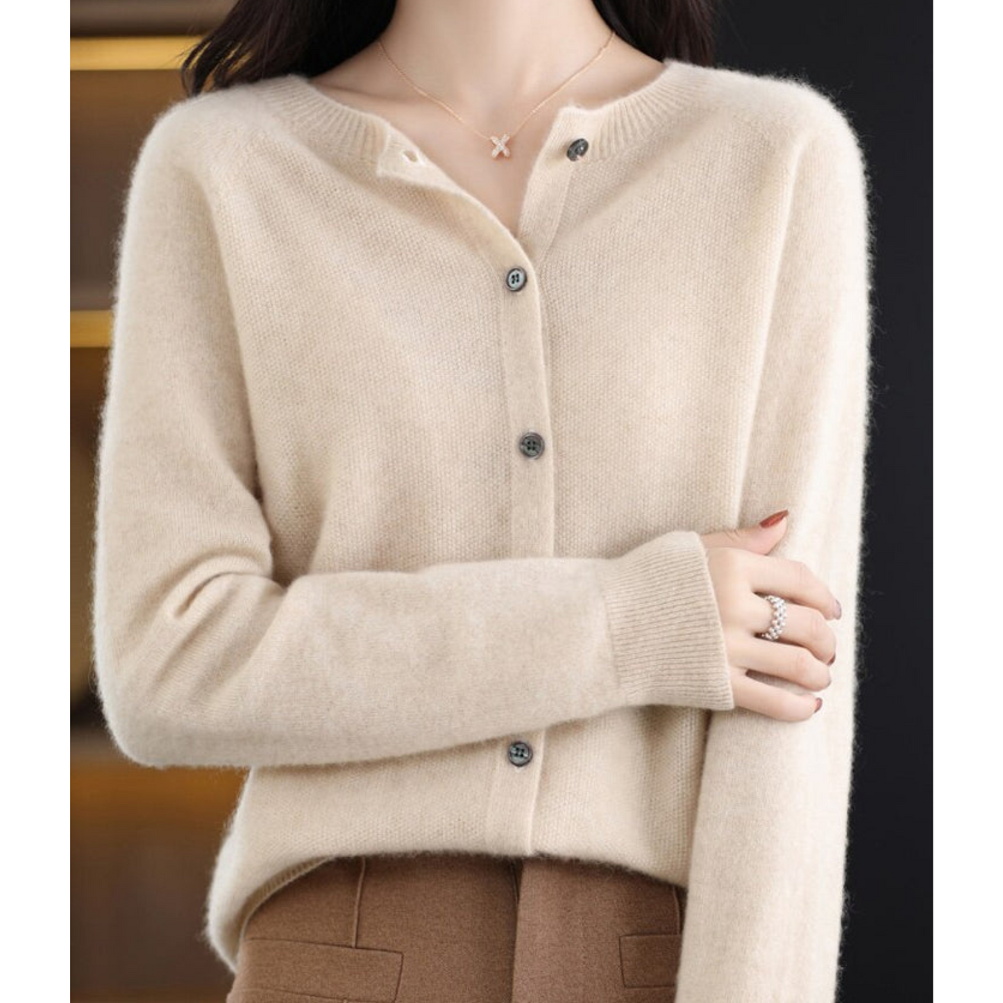 Wool Button-Front Cardigan – Long Sleeve V-Neck Knit Sweater
