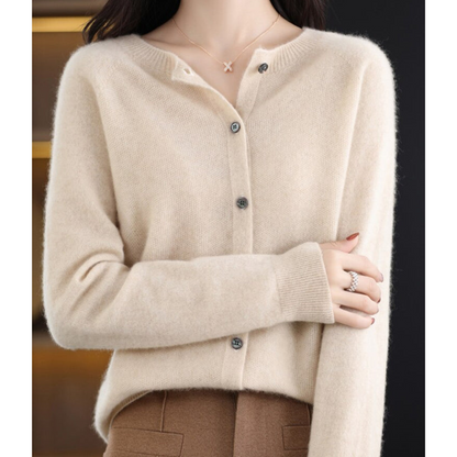 Wool Button-Front Cardigan – Long Sleeve V-Neck Knit Sweater