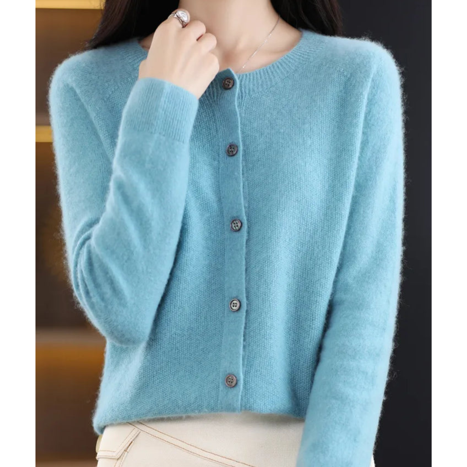 Wool Button-Front Cardigan – Long Sleeve V-Neck Knit Sweater