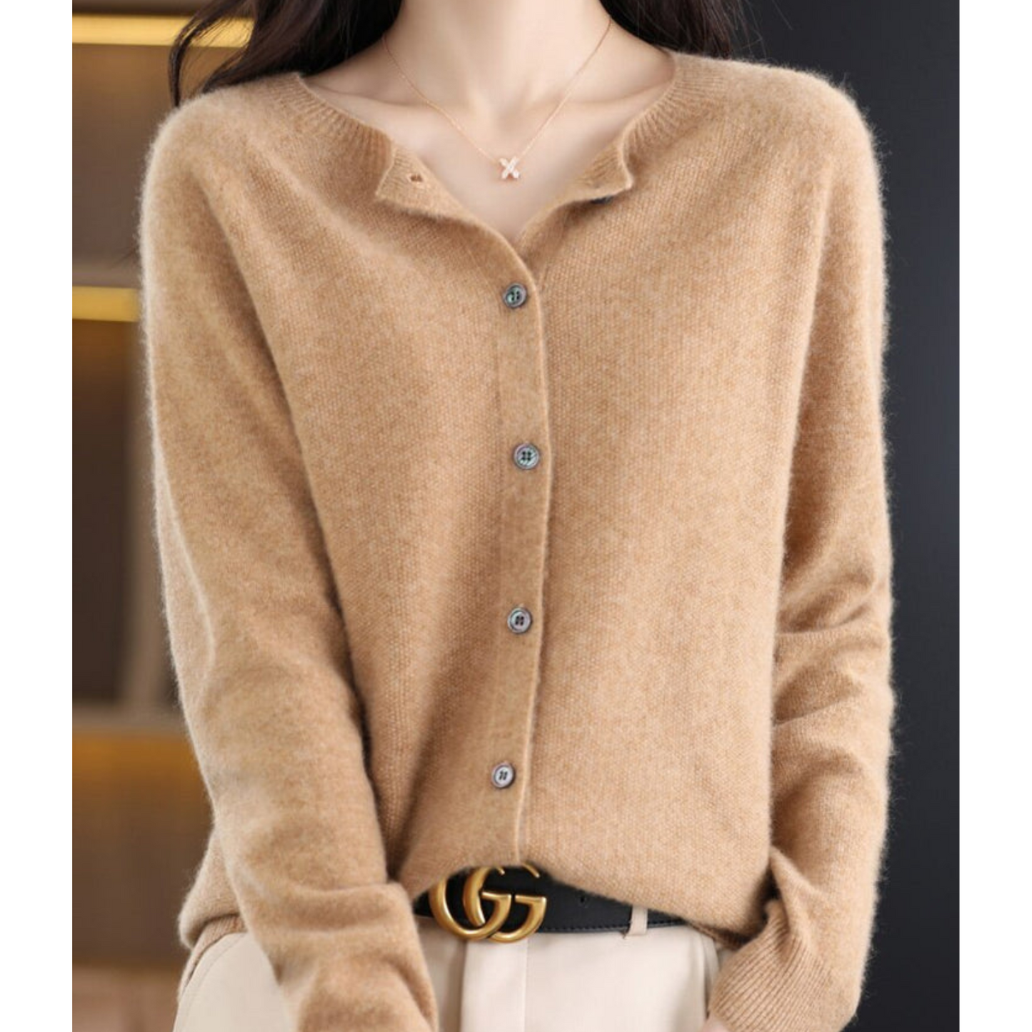 Wool Button-Front Cardigan – Long Sleeve V-Neck Knit Sweater