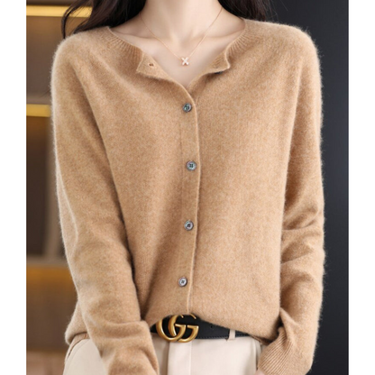 Wool Button-Front Cardigan – Long Sleeve V-Neck Knit Sweater