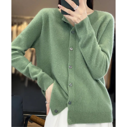 Wool Button-Front Cardigan – Long Sleeve V-Neck Knit Sweater