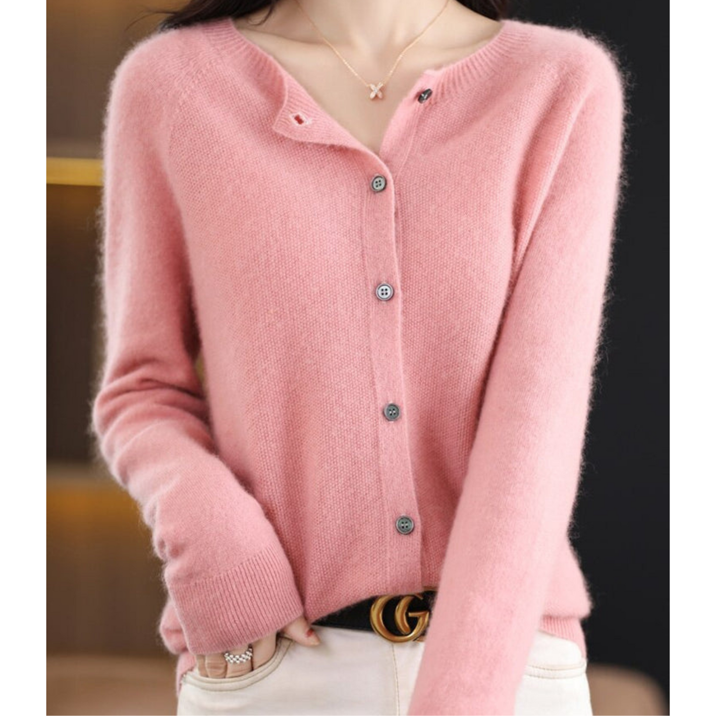Wool Button-Front Cardigan – Long Sleeve V-Neck Knit Sweater
