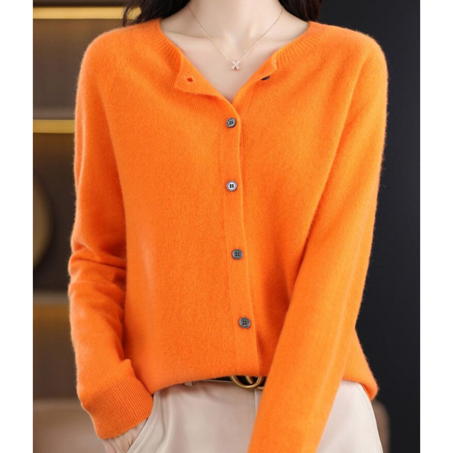 Wool Button-Front Cardigan – Long Sleeve V-Neck Knit Sweater