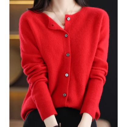 Wool Button-Front Cardigan – Long Sleeve V-Neck Knit Sweater