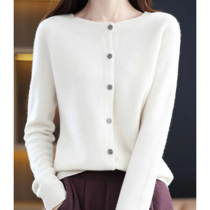 Wool Button-Front Cardigan – Long Sleeve V-Neck Knit Sweater