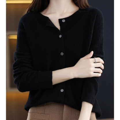 Wool Button-Front Cardigan – Long Sleeve V-Neck Knit Sweater