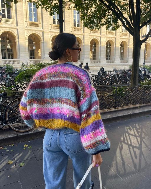 Color Block Cropped Knit Sweater – Multicolor Chunky Pullover