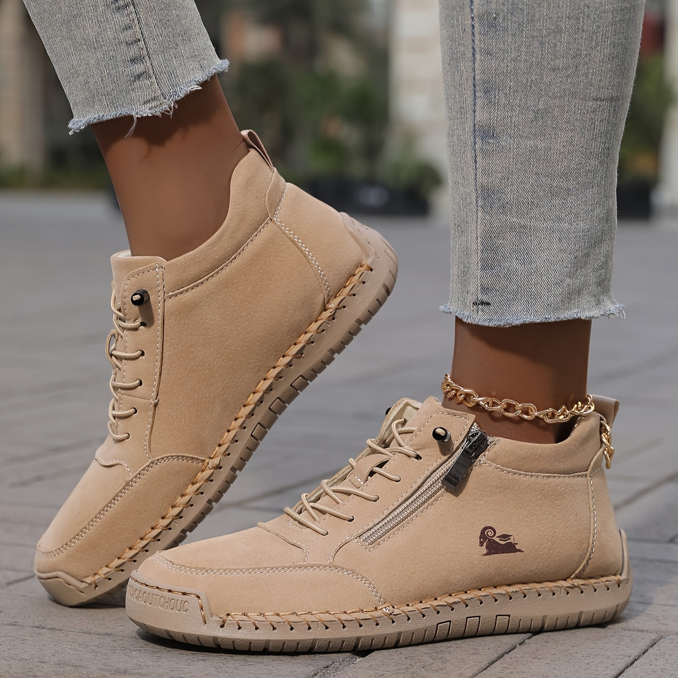 Flat Lace-Up Ankle Boots – Women's Side Zip Wide Toe Booties