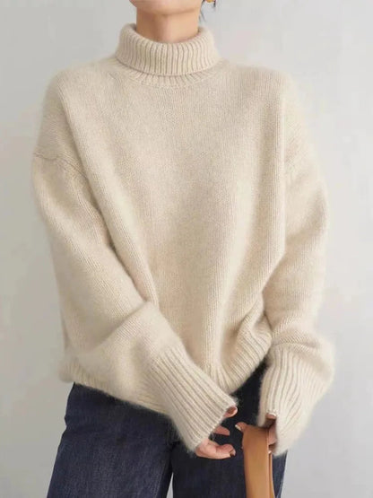 Oversized Turtleneck Knit Sweater – Women's Relaxed Pullover