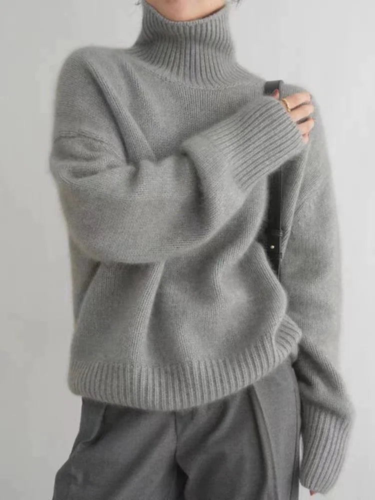 Oversized Turtleneck Knit Sweater – Women's Relaxed Pullover