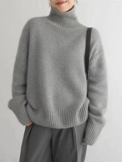Oversized Turtleneck Knit Sweater – Women's Relaxed Pullover