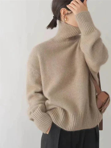 Oversized Turtleneck Knit Sweater – Women's Relaxed Pullover