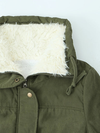 Fleece-Lined Hooded Parka – Women's Drawstring Waist Winter Coat