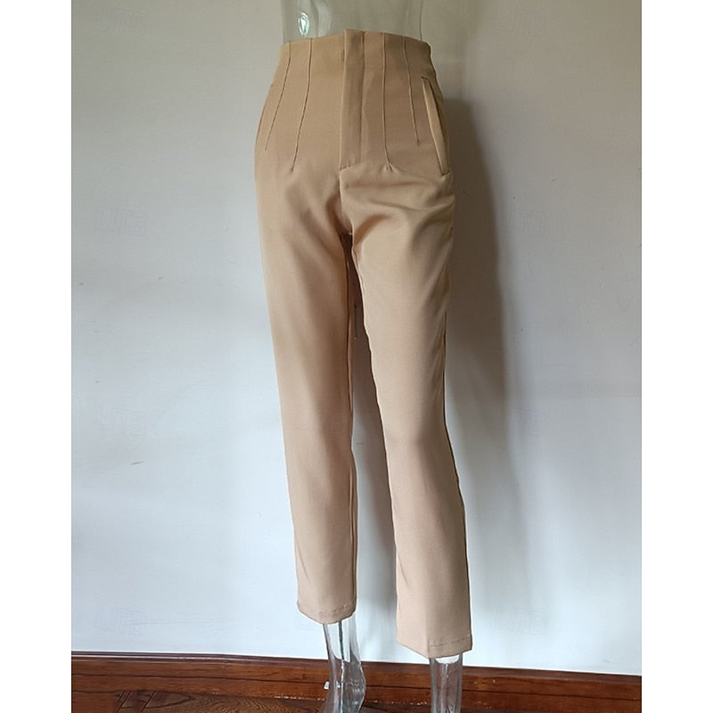 High-Waisted Pleated Straight-Leg Trousers – Tailored Work Pants