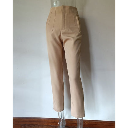 High-Waisted Pleated Straight-Leg Trousers – Tailored Work Pants