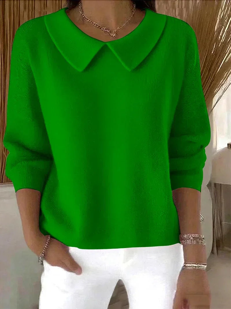 Women's Peter Pan Collar Sweater – Long Sleeve Relaxed Pullover