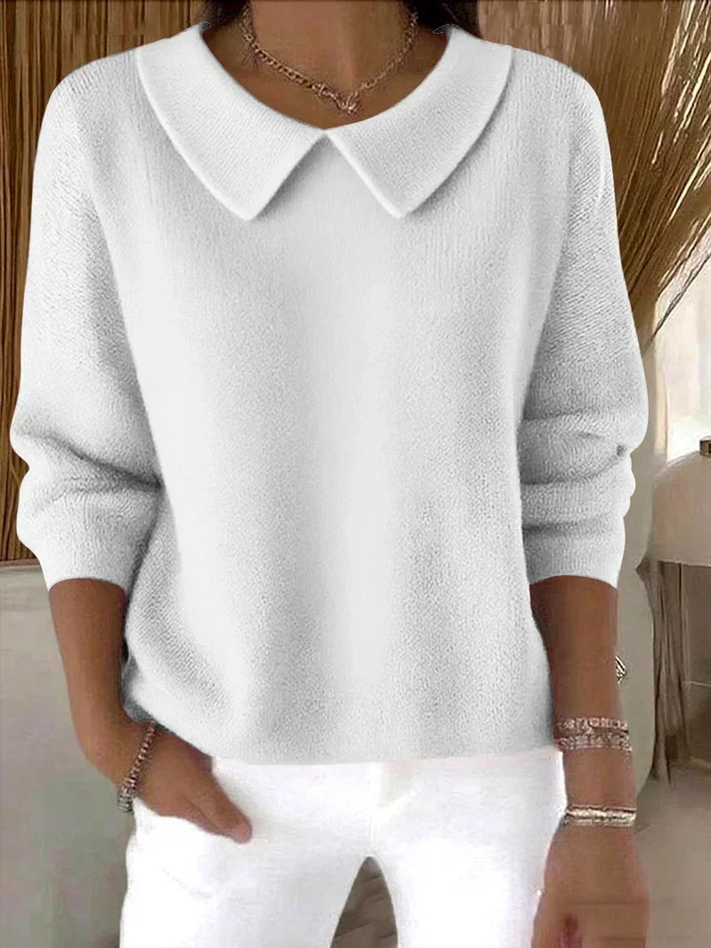 Women's Peter Pan Collar Sweater – Long Sleeve Relaxed Pullover