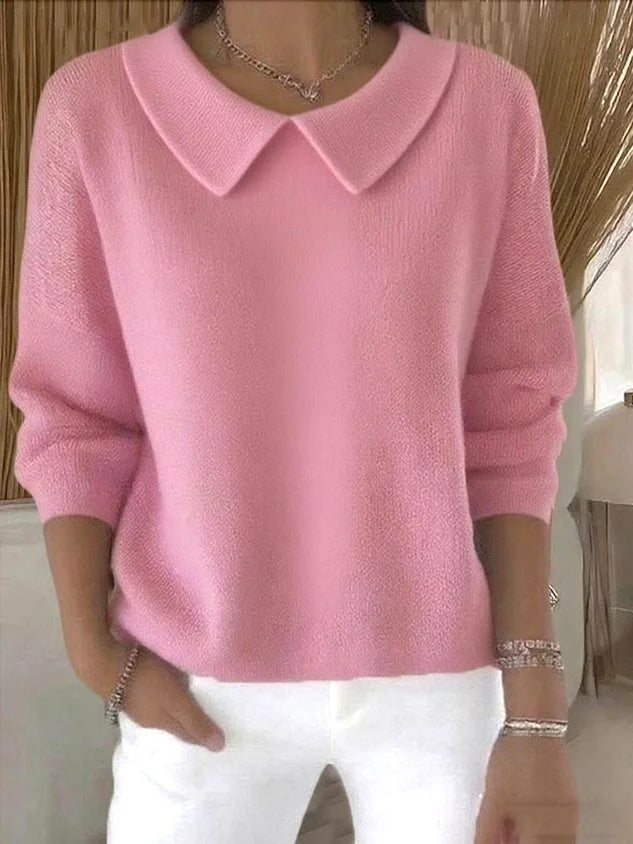Women's Peter Pan Collar Sweater – Long Sleeve Relaxed Pullover