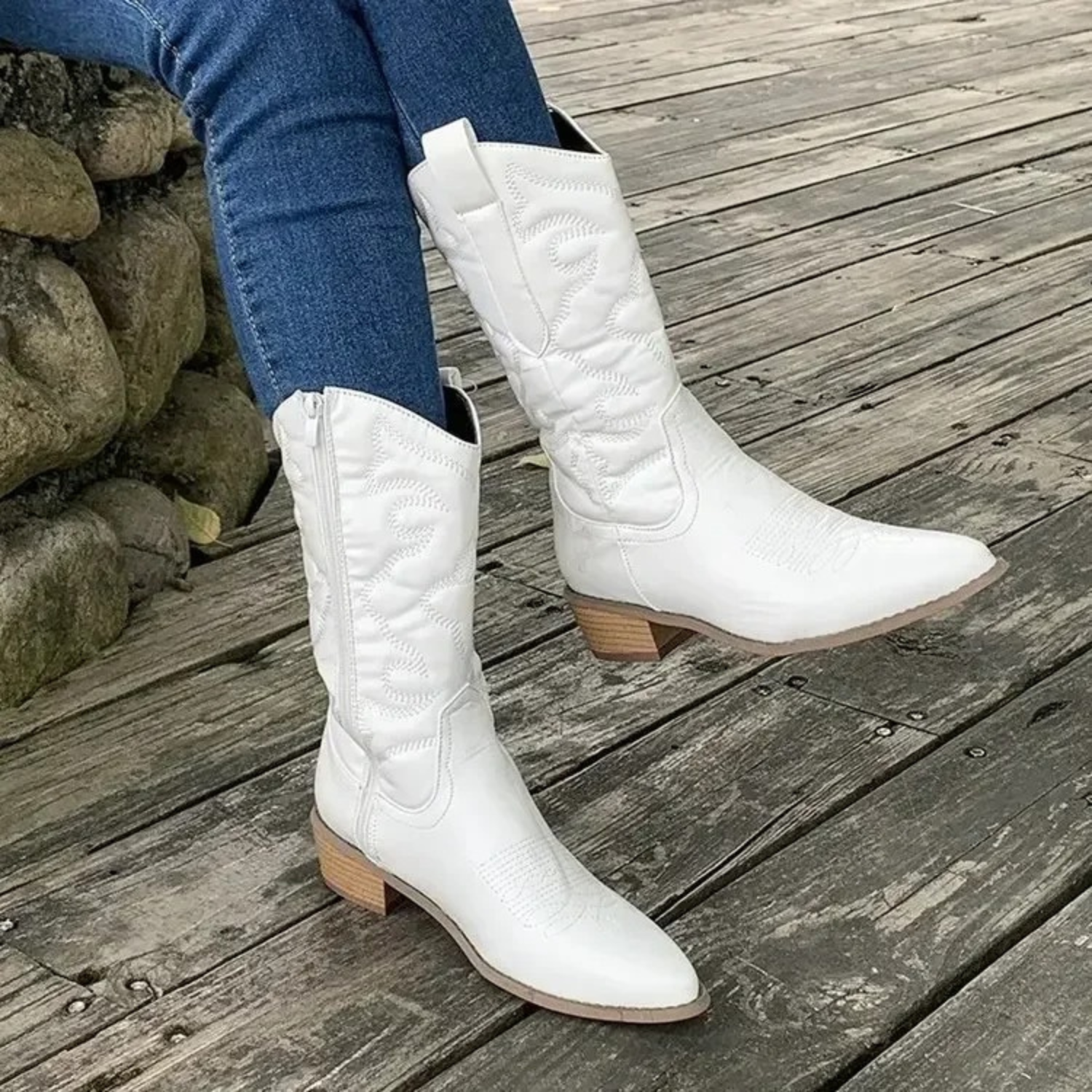 Metallic Cowboy Boots Women – Pointed Toe Mid-Calf Western Boots