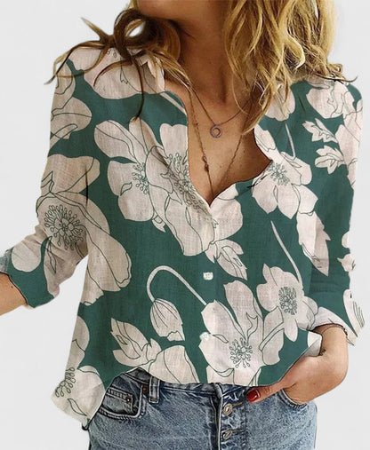 Linen Button-Down Shirt – Women's Long Sleeve Collared Blouse