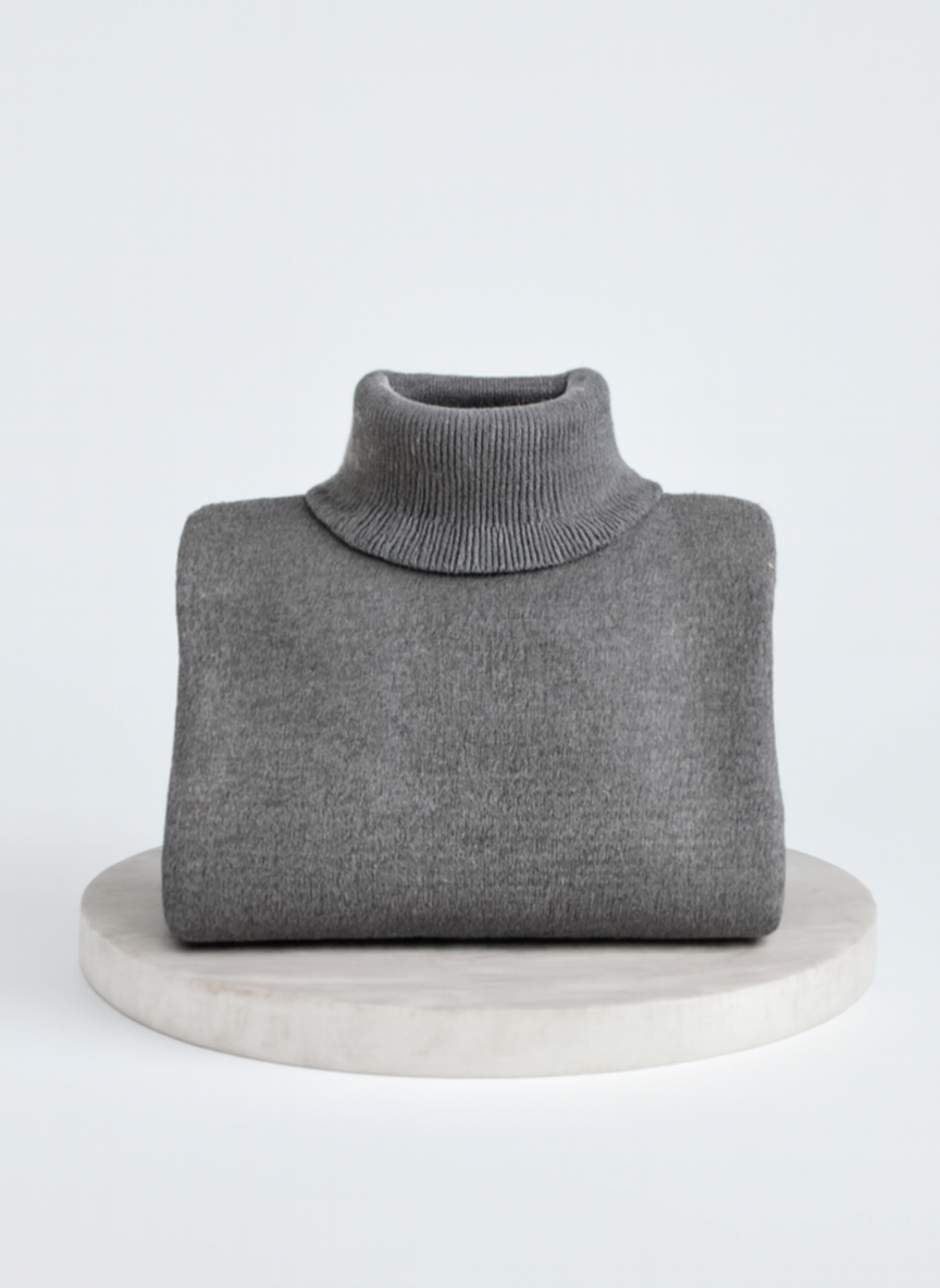 Oversized Turtleneck Sweater – Asymmetric Hem Ribbed Knit Pullover
