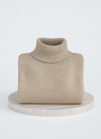 Oversized Turtleneck Sweater – Asymmetric Hem Ribbed Knit Pullover