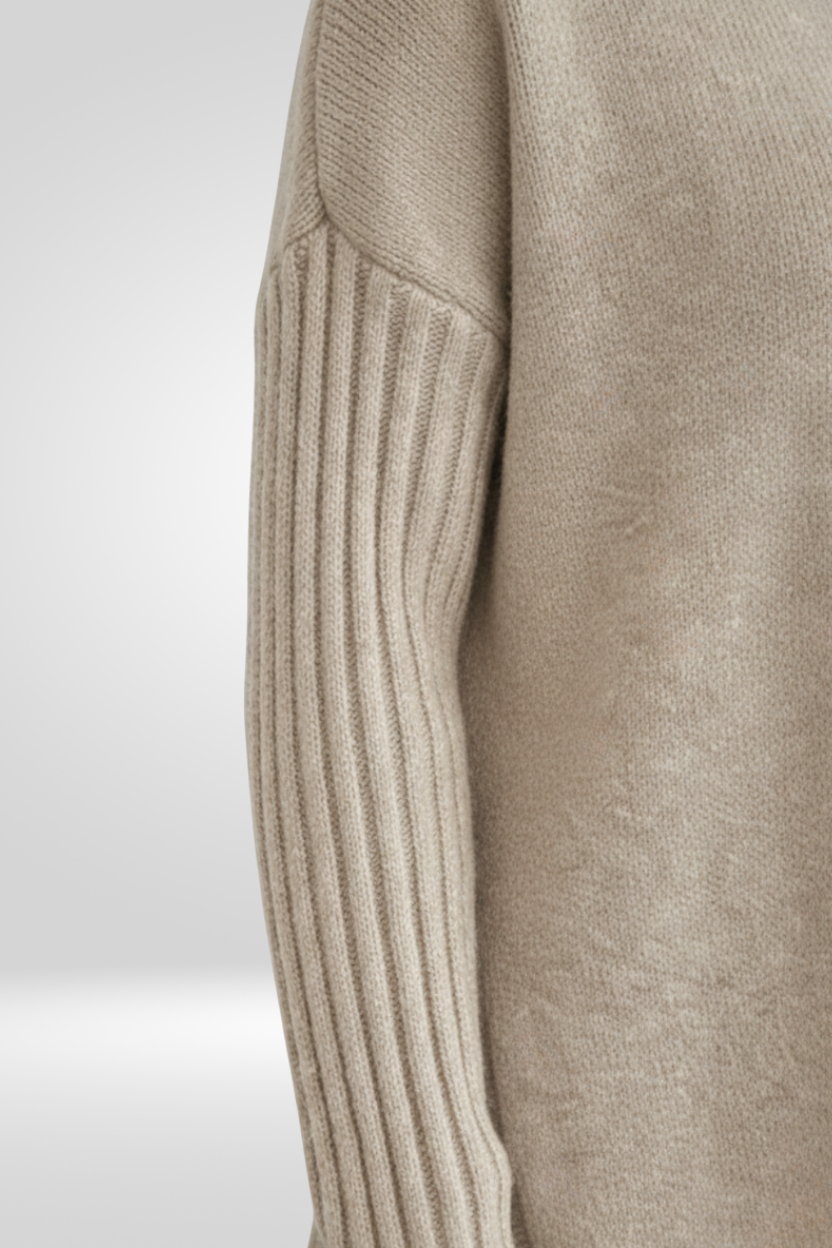 Oversized Turtleneck Sweater – Asymmetric Hem Ribbed Knit Pullover